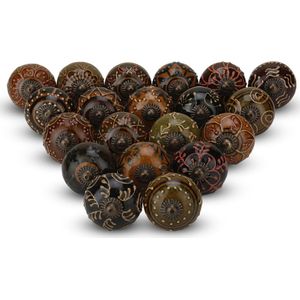 Handgeschilderde antieke boho keramische kast knoppen - 25 stuks - lade en meubel trekknop - veelkleurig