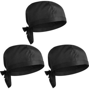 3 stuks koksmuts - voor dames en heren - kookmuts - hoofddeksel - stofmuts - zwart - keuken - restaurant