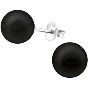 Joy|S - Zilveren parel oorbellen - 8 mm - zwart