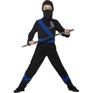 Ninja kostuum zwart/blauw voor kinderen - verkleedpak 116/128