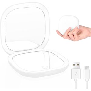 Compacte LED-vergroting voor op reis - Dimmbare make-upspiegel met 1x/10x vergroting, dubbelzijdig, USB oplaadbaar, touchscreen en 3 lichtmodi