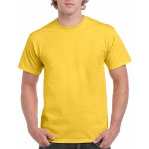 Set van 2x stuks gele katoenen t-shirts voor heren 100% katoen - zware 200 grams kwaliteit - Basic shirts, maat: S (36/48)