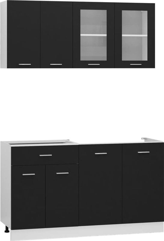 vidaXL - 4-delige - Keukenkastenset - Lyon - bewerkt - hout - zwart