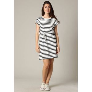 DEELUXE Gestreepte katoenen jersey jurk met ronde hals en korte mouwen met manchetten XS
