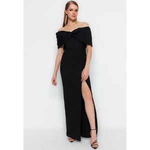 Trendyol Vrouwen Standaard mouw Strapless Verschuiving Zwart gevoerde geweven lange avondjurk TPRSS23AE00067