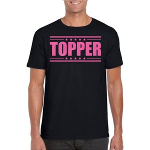 Toppers - Bellatio Decorations Verkleed T-shirt voor heren - topper - zwart - roze glitters - feestkleding XXL