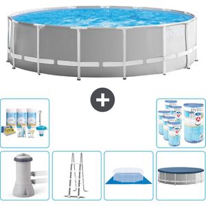 Intex Rond Prism Frame Zwembad - 457 x 122 cm - Grijs - Inclusief Pomp - Ladder - Grondzeil - Afdekzeil Onderhoudspakket - Filters