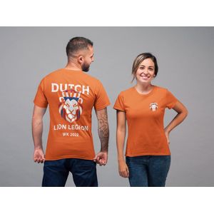 Official Dutch Lion Legion - Oranje T-shirt - Qatar 2022 - WK Voetbal - WK 2022 - Oranje shirt Qatar - Oranje shirt maat 2XL - Shirt met ronde hals - Witte Leeuw - Vrouw Tshirt