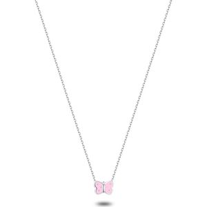 Twice As Nice Halsketting in zilver, roze vlinder 35 cm+5 cm