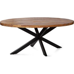 Zita Home Eettafel ovaal 200cm mangohout zwarte matrixpoot van metaal - blad 4cm dik - 100cm breed