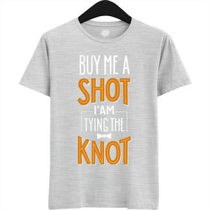 Buy Me A Shot | Vrijgezellenfeest Cadeau Man - Groom To Be Bachelor Party - Grappig Bruiloft En Bruidegom Bier Shirt - T-Shirt - Unisex - Ash Grey - Maat S