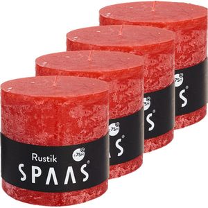 SPAAS Kaarsen - Rustieke Kaarsen 100/100 mm Rood - Stompkaars - Set van 4 Stuks - ± 75 Branduren - Voordeelverpakking