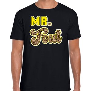Bellatio Decorations verkleed t-shirt voor heren - Mr. Fout met giraffe print - zwart/geel - carnaval L