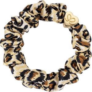 By Eloise London Gold Heart Silk Scrunchie Leopard