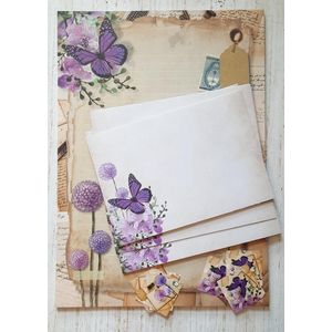 Briefpapier met enveloppen en sluitstickers - Set Purple Flowers