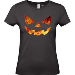 Dames t-shirt Scary Face Spook Gezicht | Horror | Halloween | Foute Party | Zwart | maat XL