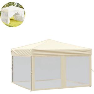 LBB Partytent opvouwbaar - Paviljoen - 3x3 - Easy up - Waterdicht - met Zijwanden - Weerbestendig - Crème