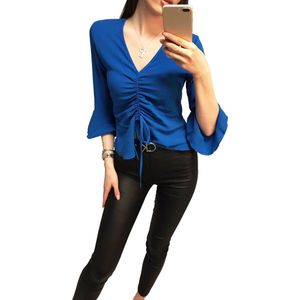 Blauwe blouse - klokmouwen, vouw JOHN ZACK