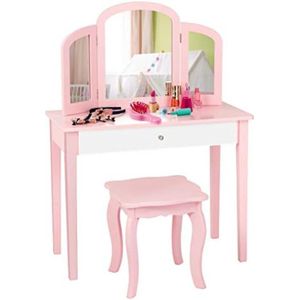 Kaptafel kind - Kaptafel kinderen - Make up tafel kind - Kaptafel voor meisjes - 70 x 34 x 95cm - Roze