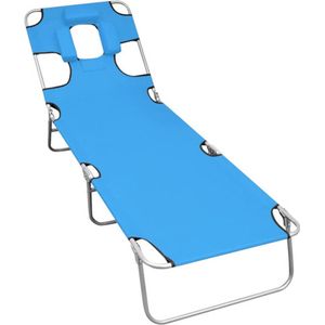 vidaXL - Ligbed - inklapbaar - met - hoofdkussen - staal - turquoiseblauw