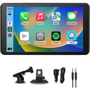 Thingy Carplay Scherm - 7 inch - Apple Carplay en Android Auto (draadloos) - Universeel - Touchscreen - Met twee bevestigingshouders - Makkelijke installatie - Navigatiesysteem auto - Spraakbediening - Bluetooth