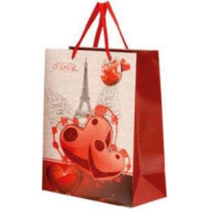 Geschenktas ""Hearts with Glitter'' - valentijn - giftbag - geschenktasje - eiffeltoren - 2 stuks