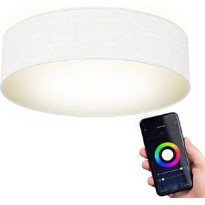 B.K.Licht - Slimme Plafondlamp - Ø39cm - WiFi - sterrenhemel - textil - CCT en RGB - smart plafonniére verlichting - dimbaar - 18W LED