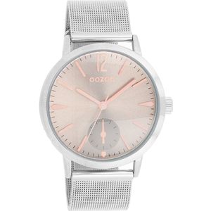 OOZOO Timepieces - Zilverkleurige horloge met zilverkleurige metalen mesh armband - C8612