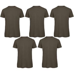 Senvi 5 pack T-Shirt -100% biologisch katoen - Kleur: Khaki L