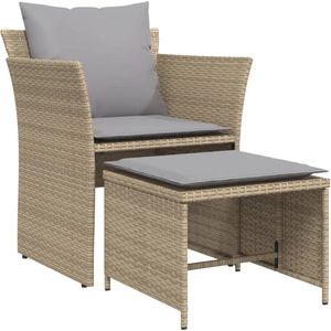 vidaXL - Tuinstoel - met - voetenbank - poly - rattan - beige