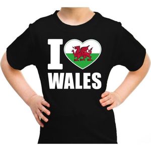 I love Wales t-shirt zwart voor kids - Verenigd Koninkrijk landen shirt - supporters kleding 110/116