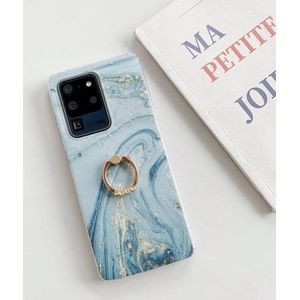 Voor Samsung Galaxy S20 + beschermhoes met marmerpatroon en ringhouder (GM07)