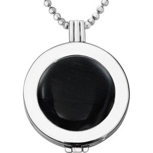 Quiges - Munthouder met Ketting en Munt 33mm Cat's Eye Zwart - Zilverkleurig - ERHS818
