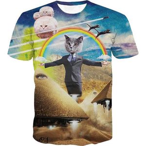 Illuminatie kattenshirt Festival shirt - Maat: XL - Crew neck - Feestkleding - Festival Outfit - Fout Feest - T-shirt voor festivals - Rave party kleding - Rave outfit - Kattenshirt - Nineties