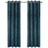 Gordijnen Donkerblauw Velvet Kant en klaar 290x270cm - Kant en klare gordijnen met ringen Velours - Fluwelen Verduisterende gordijnen