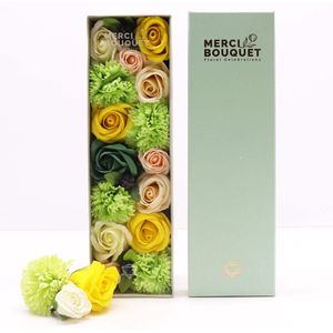 Zeepbloemen Lange Doos Geschenk Set - Lente Boeket Geel & Groen - Zeep Bloemen - Cadeau Set