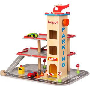 Boppi - houten parkeergarage - 12 onderdelen - met lift (40cm hoog)