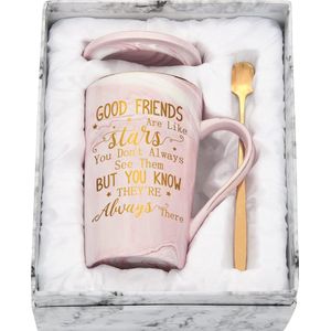 Keramische mok cadeau verjaardag vriendschap gepersonaliseerd voor beste vriend - goede vrienden zijn als sterren - roze mok van 400 ml