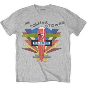 The Rolling Stones - Retro US Tour 1975 Heren T-shirt - S - Grijs