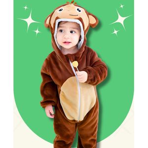 BoefieBoef Aap Dieren Onesie & Pyjama voor Baby & Dreumes en Peuter tm 18 maanden - Kinder Verkleedkleding - Dieren Kostuum Pak - Bruin