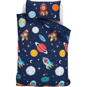 Junior dekbedovertrek Space glow in the dark - 120x150 cm - Blauw