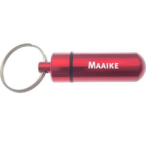 Sleutelhanger - Pillenkoker - Met Naam - Maaike - Medicatie - Identiteitskoker - Rood