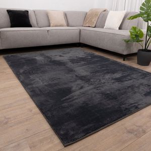 Antraciet Tapijt Wasbaar Laagpolig Vloerkleed met Anti Slip Koho Soft Comfort Wasbaar op 30° - 160x160cm- Modern - Woonkamer - Salon - Slaapkamer - Eetkamer