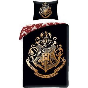 Harry Potter Hogwarts Dekbedovertrek - Eenpersoons - 140x200 cm - Zwart