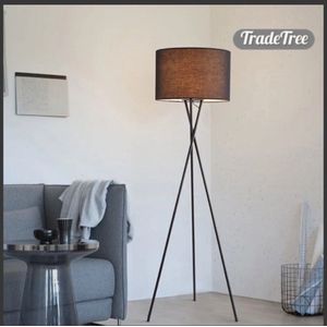 Ambient round lighting with black fabric-LED remote control-Floor lamp living room tripod design-Sofa side standing lamps-Bedroom corner light-Home decoration floor light