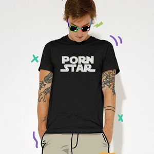 T-shirt Heren met print Porn Star | Zwart - Maat L | Festival Outfit | Ronde Hals | 100% Katoen