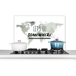 Spatscherm keuken 90x60 cm - Kookplaat achterwand Wereldkaart - Simpel - Quote - Muurbeschermer - Spatwand fornuis - Hoogwaardig aluminium