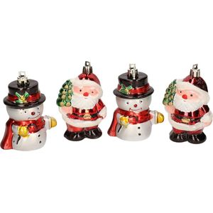 8x Kersthangers figuurtjes sneeuwpop en kerstman kunststof 7,5 cm - Kerstboomversiering kerstornamenten
