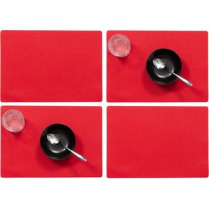 Wicotex luxe Placemats Plain - Set van 8x stuks - rood - 43 x 30 cm - Met anti slip laag - Teflon coating toplaag