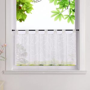 Transparante vitrage met takkenpatroon - kort - 1 stuk - wit - 45 x 120 cm